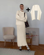 Hirsionsan Sexy Soft Elegant Vintage Women Suits 2 Pieces Female Sets Polo Neck Cardigan Sweater & Midi Dress Knitted TrackSuit - Matrix-studios.com
