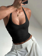 Hugcitar 2026 Summer Ribbed Halter Backless Solid Sexy Crop Tank Top Casual Y2K Women Clothes Beach Vacation Streetwear Yoga - Matrix-studios.com
