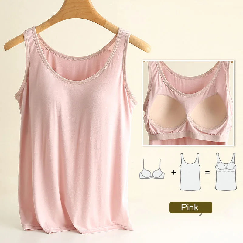 For 37-82kg Soft Modal Plus Size Tank Tops With Fixed Chest Pad For Women Integrated Wear-Free Underwear - Matrix-studios.com