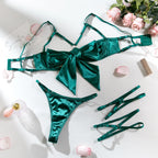 Sexy Solid Stain Lingerie Set Women's Hollow Out Bow Lace Up Exotic Apparel Suit Pure Desire Style Uniform Underwear Bra & Brief - Matrix-studios.com