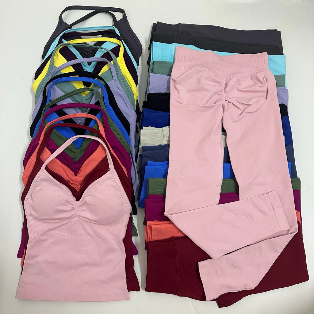 2 Pieces Set Yoga Leggings Set Women Backless Tank Tops High Waist Scrunch Gym Suit Fitness Clothes Outfit Yoga Set - Matrix-studios.com
