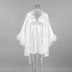 Wedding Bride Robe Morning Gown Elegant Feather Female Kimono Bathrobe Gown Sexy Rayon Summer New Sleepwear Nightwear Lingerie - Matrix-studios.com