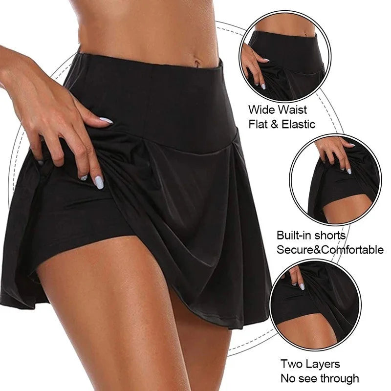 Summer Women Sprints Tennis Dance Fitness Short Skirts Quick Drying Solid Female Lining High Waist Mini Skirts Shorts DF4987 - Matrix-studios.com