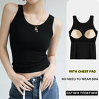 New Women Solid Round Neck Ribbed Tank Top Camisole Women Summer Basic Elastic TankTop One-piece Vest with Chest Pad Y2k - Matrix-studios.com