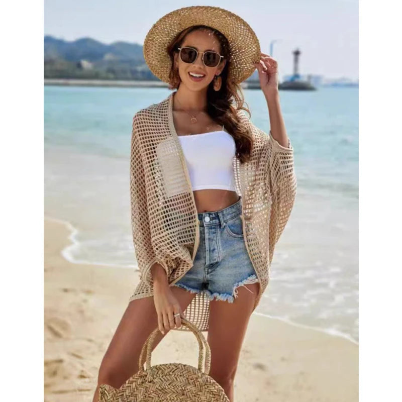 Openwork Open Front Longline Cover Up Crochet Knit Cardigan Sweater for Women Summer Vacation Beach Outfit - Matrix Studios
