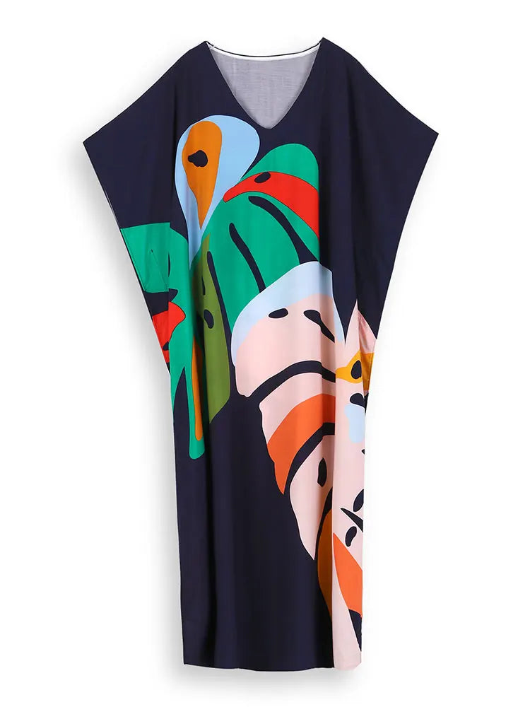 2024 Moroccan Plus Size Kaftan Bohemian Printed Summer Dress Cozy Long Tunic Women House Robe Beachwear Swimsuit Cover Up Q897 - Matrix Studios