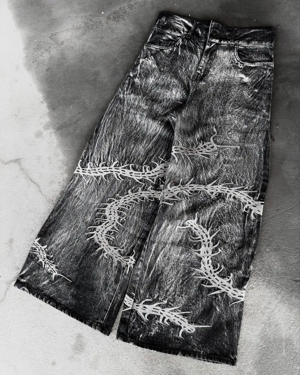 American Trend Retro Gothic Embroidery Graphics Washed Baggy Jeans Women's Y2K New Harajuku Hip-Hop Punk Rock Couple Street Wear - Matrix Studios