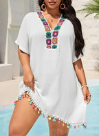 MOXDOWomen's Plus Size Bohemian Crochet Beach Dress, Loose Flowy Vacation Cover-up with Tassels - Matrix Studios