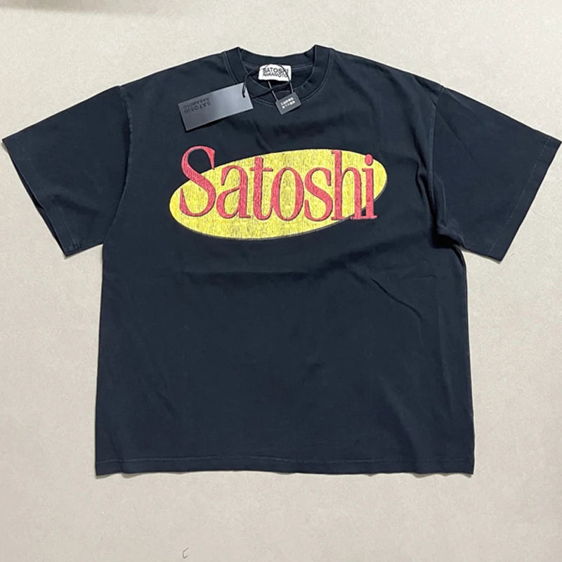 Ripped Hole Satoshi Nakamoto T-shirt High Quality Splash-ink Pattern Short Sleeve Retro Casual Loose Round Neck T Shirts - Matrix-studios.com