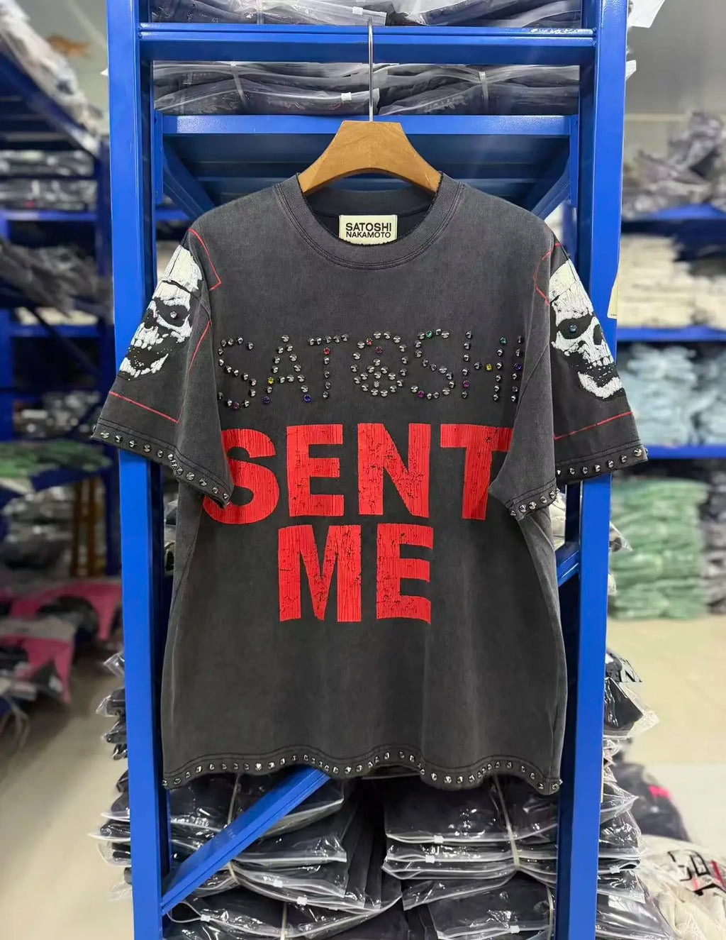 26SS Y2K High Quality American Retro Trendy Fashion Tops Satoshi Nakamoto hotfix rhinestone logo 100% cotton large size loose Men's Women's T-Shirt - Matrix-studios.com