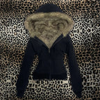Y2K Harajuku Gothic Women's Hoodie Sexy Slim Chic Suede Fur Collar Letter Print Cardigan Sweatshirt Aesthetic Female Streetwear - Matrix Studios