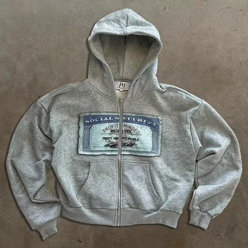 Hip-hop retro autumn casual zipper hoodie personalized pattern print Harajuku street style men's and women's sweatshirt y2k - Matrix Studios