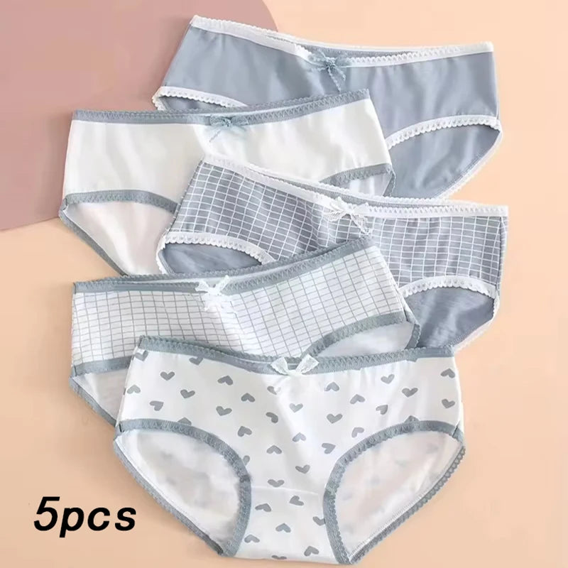 5pcs Women’s Soft Breathable Briefs Heart Plaid Print Panties Comfortable Intimates for Daily Wear - Matrix Studios