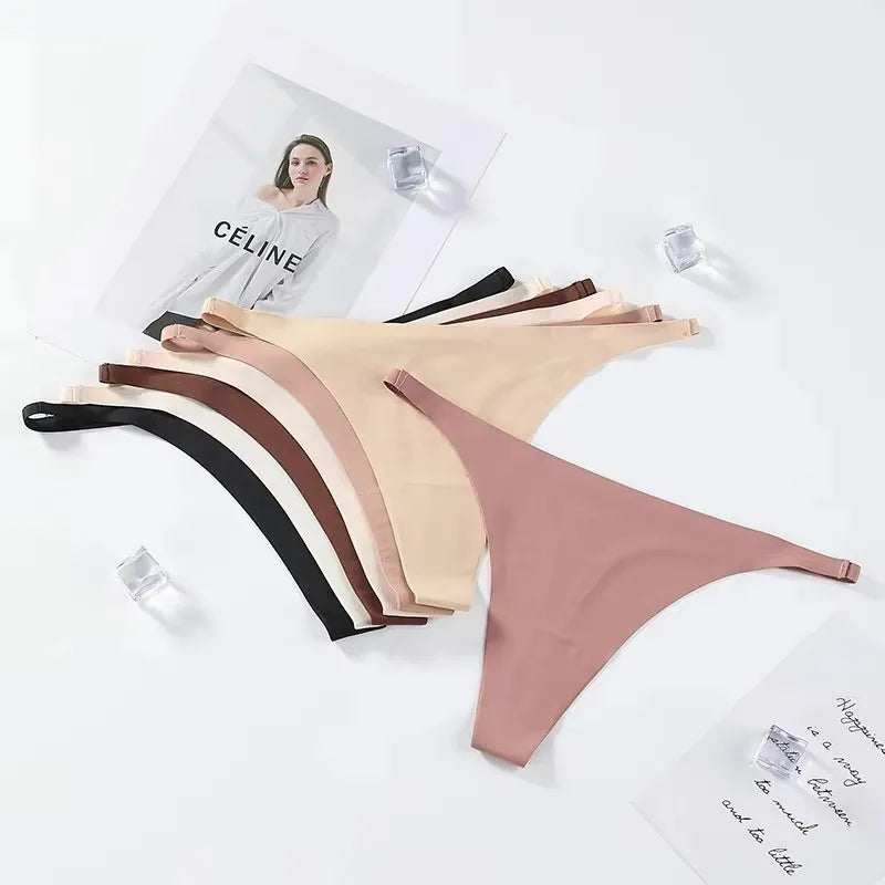 1-6pcs Seamless Panties Ice Silk Seamless Panties For Women Soft Thin Thongs Woman Satin Underwear Female Bikini String Panties - Matrix Studios