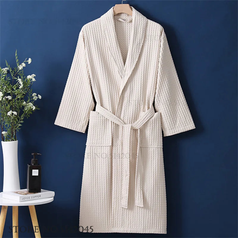 100% Cotton Couple Robe Waffle Bathrobe Gown Kimono Yukata Home Clothes Casual Women Sleepwar Nightwear Spring Summer Loungewear - Matrix-studios.com