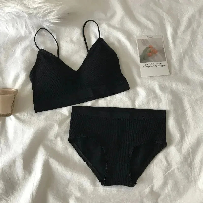 Women's Sports Bra Set Underwear Bra Korean Style Push Up No Steel Ring Bra Sexy Tube Top High Elastic Panty Set - Matrix-studios.com