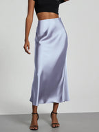 21 Colors New 2026 Women's Elegant High Waist Satin Long Skirts Female Summer Solid Color Faldas - Matrix-studios.com