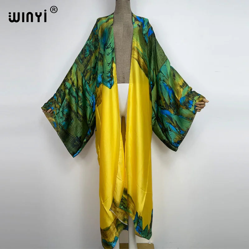 WINYI 2026 Summer Women Cardigan stitch Cocktail sexy Boho Maxi African Holiday Batwing Sleeve Silk feeling Robe kimono kaftan - Matrix Studios