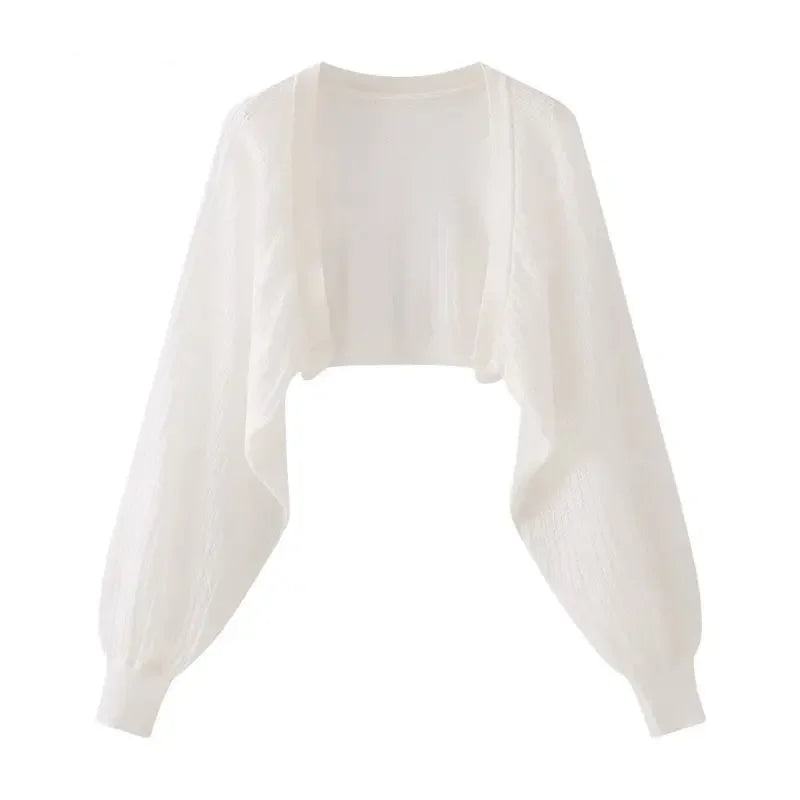 Open Front Pointelle Knitted Cardigan Women Bolero Crop Top Spring Summer Lightweight Blouse Cover Up Openwork Shawl Outfit - Matrix Studios