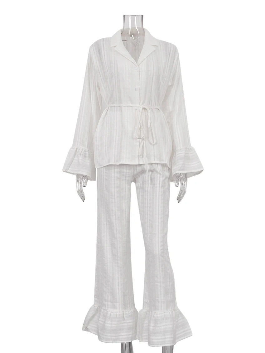 Marthaqiqiq Casual Women Nightgown 2 Piece Suit Long Sleeve Nightwear Turn-Down Collar Sleepwear Pants Loose Home Clothes Ladies - Matrix-studios.com
