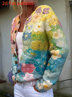 Spring Fashion New Round Neck Cardigan Women's Top with Floral Pattern Digital Print Trendy Women's Thin Sweater Jacket - Matrix Studios