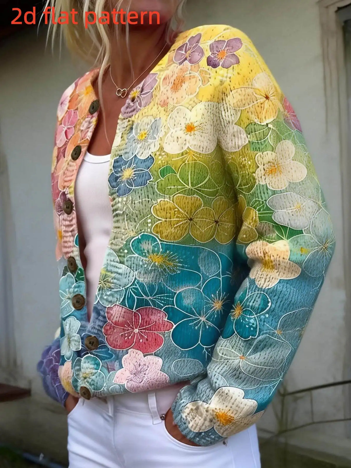 Spring Fashion New Round Neck Cardigan Women's Top with Floral Pattern Digital Print Trendy Women's Thin Sweater Jacket - Matrix Studios