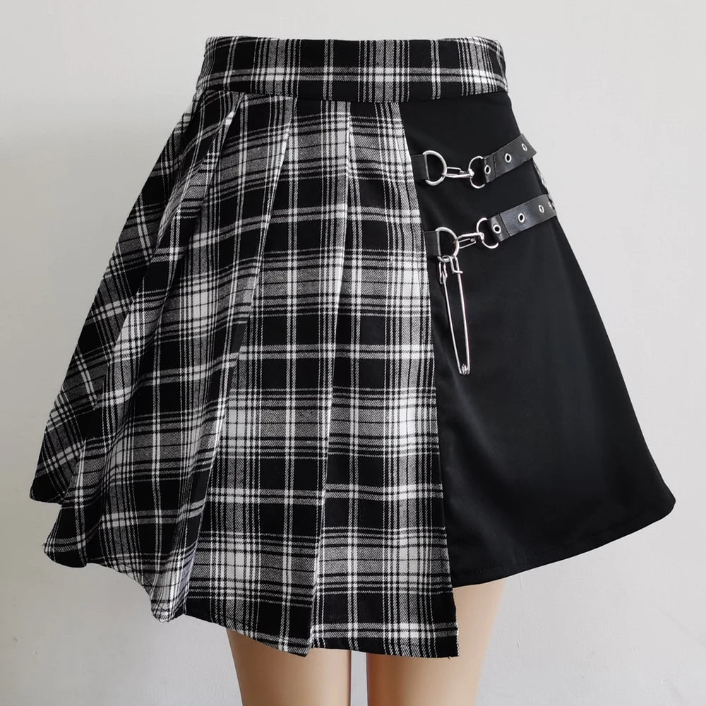 Gothic Sweet Women Pleated Skirt Fashion Plaid Mini High Waist Chic Skirt Kawaii Summer Casual Ladies Plaid Pleated Skirt - Matrix-studios.com
