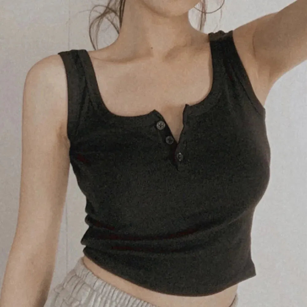 Tank Top for Women Ribbed Button Down Sleeveless Blouse Solid Color Casual Women's Teens Trendy Basic Summer Dresses - Matrix-studios.com