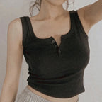 Tank Top for Women Ribbed Button Down Sleeveless Blouse Solid Color Casual Women's Teens Trendy Basic Summer Dresses - Matrix-studios.com