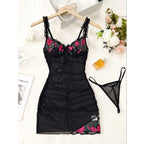 Transparent Sexy Lingerie Woman Underwire Bra And Panty Set Embroidery Floral Dress Elegant Nightdress Intimate Nightgown - Matrix-studios.com