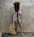 Women Plus Size Long Cover up Bikini Coverups Kimono Tie Front Bathing Suit Swimsuit Beachwear - Matrix Studios