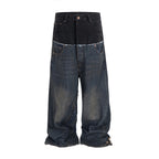 CUT-UP Double-layer Double Waist Patchwork Baggy Jeans for Men and Women Straight Casual Loose Denim Trousers Oversized - Matrix Studios