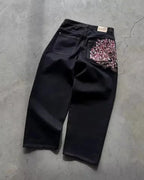 Y2K Vintage Low Waist Hip Hop Cherry Blossom Embroidered Jeans  Wide Leg Trousers Clothes Mens Embroidered Baggy Jeans Womes - Matrix Studios