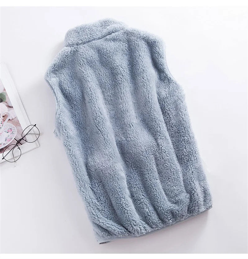 2026 Autumn Winter Polar Fleece Vest Women Coat High Collar Zipper Sleeveless Jacket Warm Coral Velvet Vest Female Waistcoat 4XL - Matrix Studios