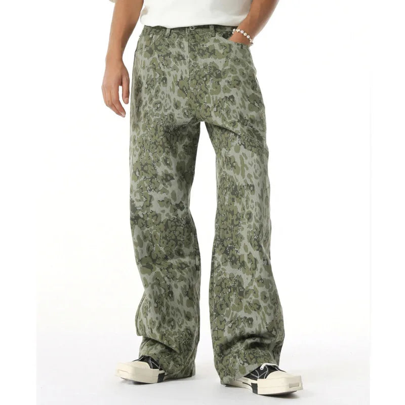 2025 Four Seasons Men's Youth Popular Multi color Pattern Camouflage Pants Basic Versatile Straight Wash Casual Cowboy Pants - Matrix Studios