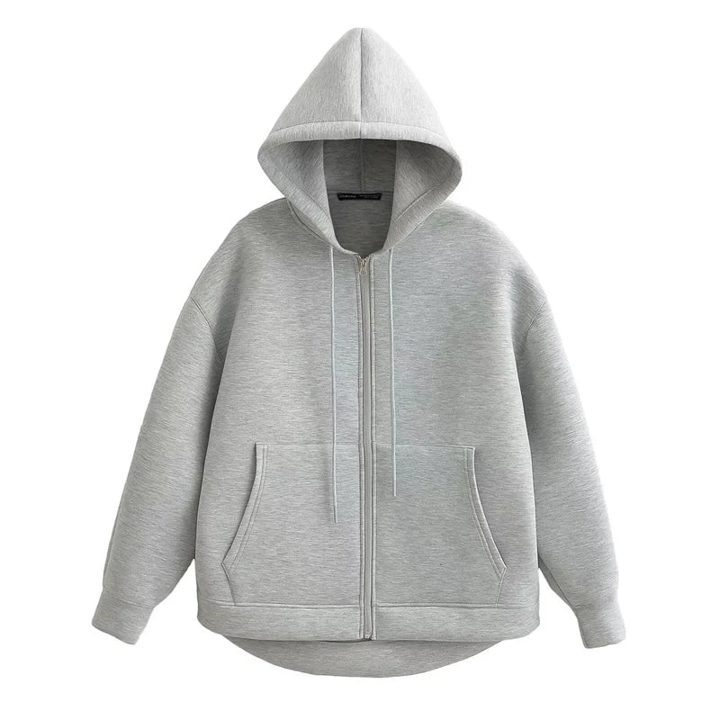 KEYANKETIAN Winter New Women's Zipper Hoodie High Street Unisex style Double Pockets Oversize Loose Sweatshirts Outerwear Top - Matrix Studios