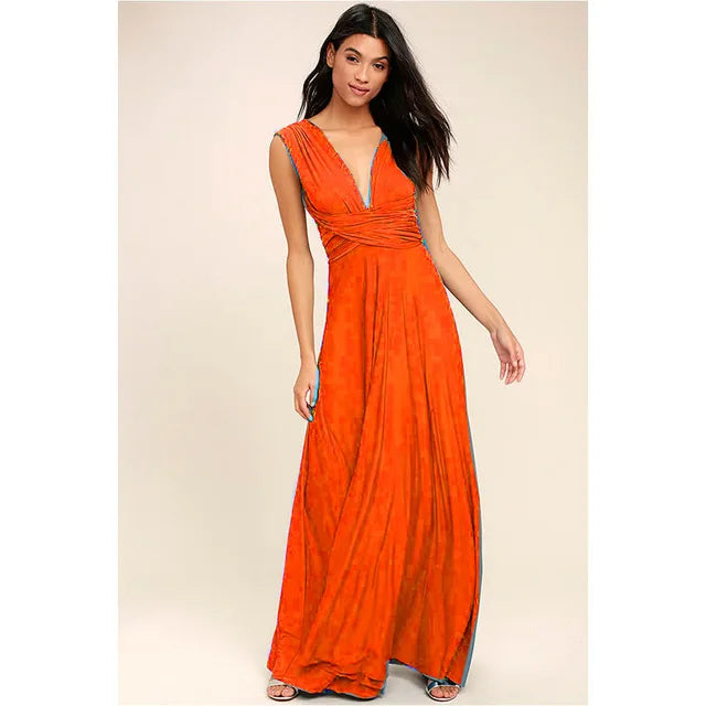 Fashion Multi-worn V-neck Vestidos De Fiesta Women Long Dress Sexy Strapped Lady Summer Maxi Dress - Matrix-studios.com