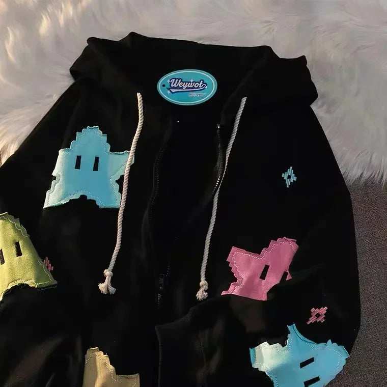 Y2K Oversized Coat Men's Personality Print Women's Hoodie Fashion Punk Harajuku Couple Zip Up Hoodie Tops Kawaii Clothes - Matrix Studios