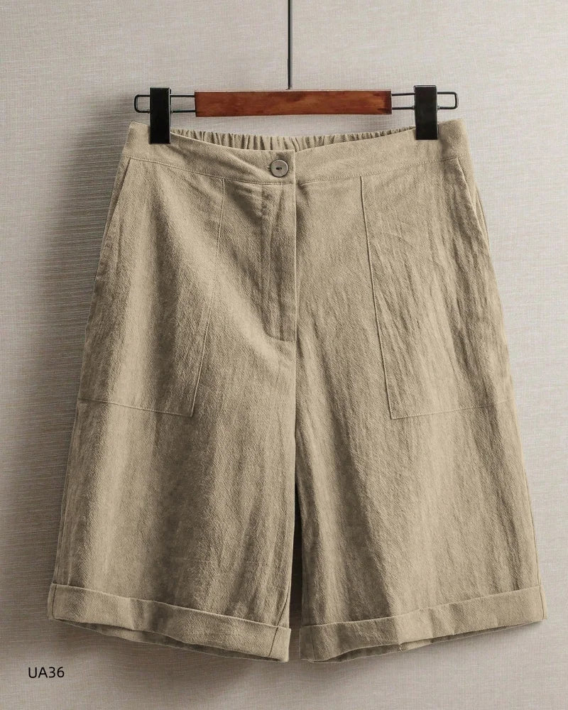 Comfort Ladies High Waist Cotton Linen Bermuda Shorts for Women Casual Loose Fit Summer Knee-Length fashion streetwear - Matrix Studios