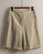 Comfort Ladies High Waist Cotton Linen Bermuda Shorts for Women Casual Loose Fit Summer Knee-Length fashion streetwear - Matrix Studios