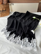 Beiyingni French Elegant Satin Mermaid Skirt Women Spring Summer Lace Patchwork Pack Hip Long A-line Skirts Office Ladies Faldas - Matrix-studios.com