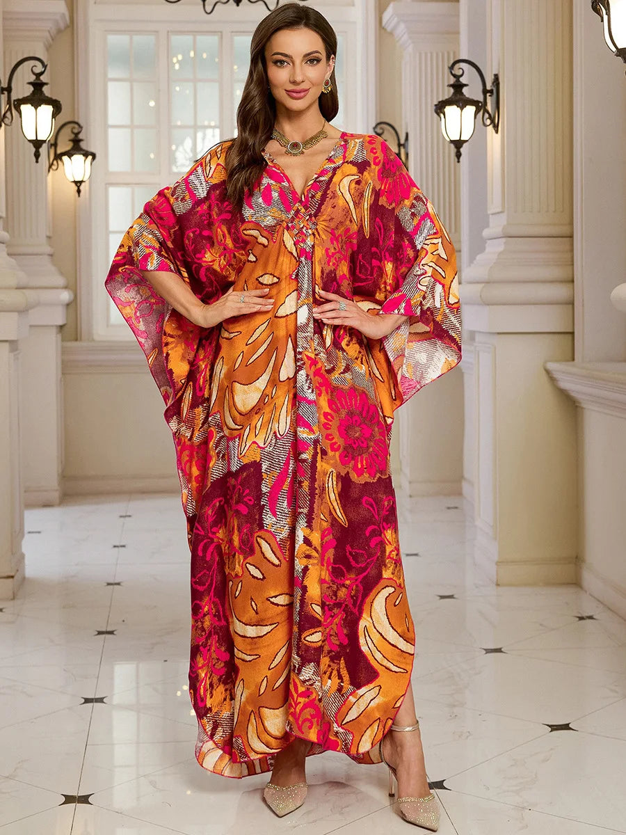 Kaftan Dresses for Women Wave Neck Swimsuit Cover Up Caftan Dress Plus Size Oversized Long Beach Dress - Matrix Studios