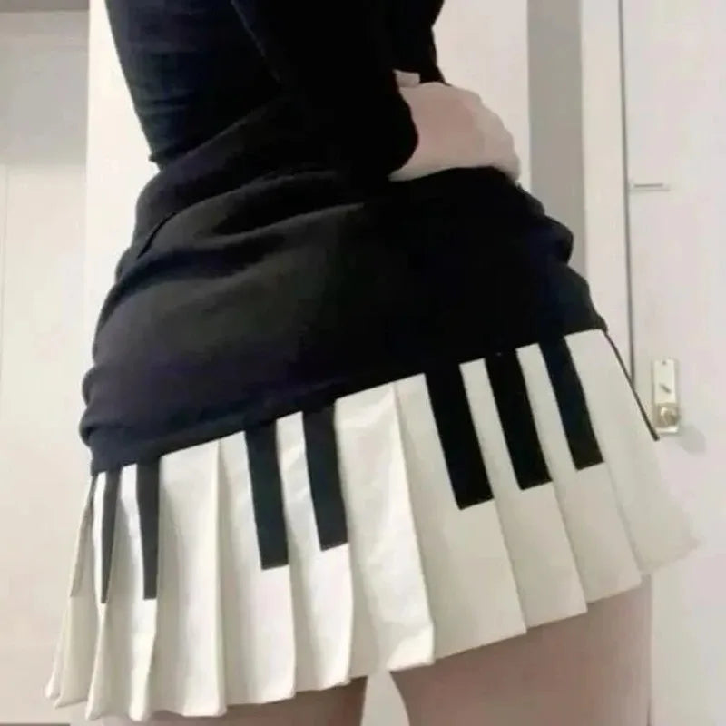 Spring Black White Spliced Women Short Skirt Y2k Slim Design Harajuku Mini Skirt Female Empire Korea Style Chic Piano Skirt - Matrix-studios.com