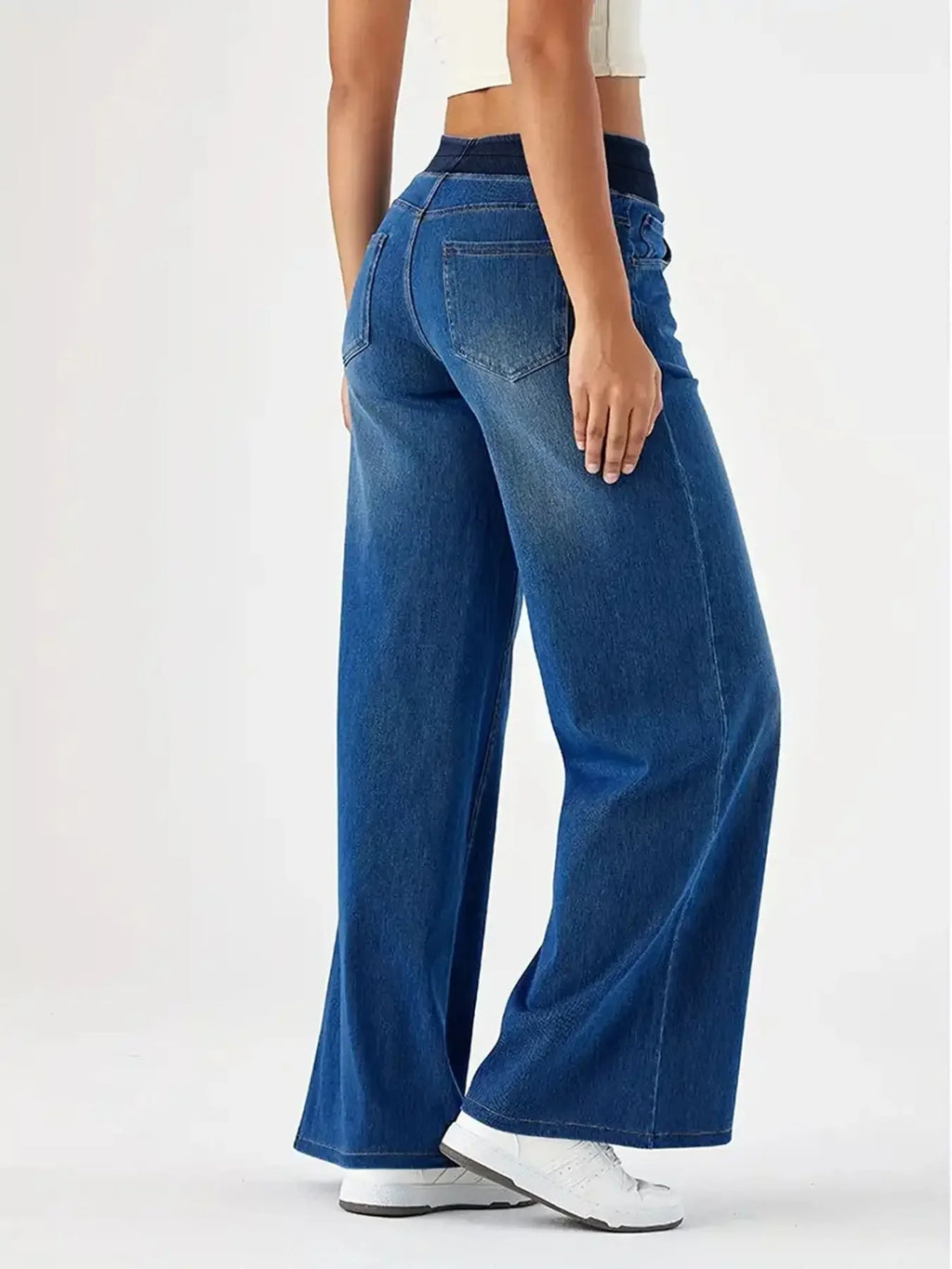 Jeans for Woman Y2k Jeans Baggy Jeans Stretchy Fabric Loose Straight Leg Ribbed Waist Design Modern Trousers Urban Fashion - Matrix-studios.com