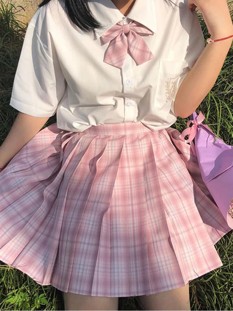 ZOKI Plaid Women Pleated Skirt Bow Knot Summer High Waist Preppy Girls Dance Mini Skirt Cute A Line Harajuku Sexy Japan Faldas - Matrix-studios.com