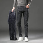 Winter Fleece Thick Warm Jeans Men's Slim Straight Elastic Denim Pants Casual Male Clothing Fashion Plush Trousers - Matrix Studios