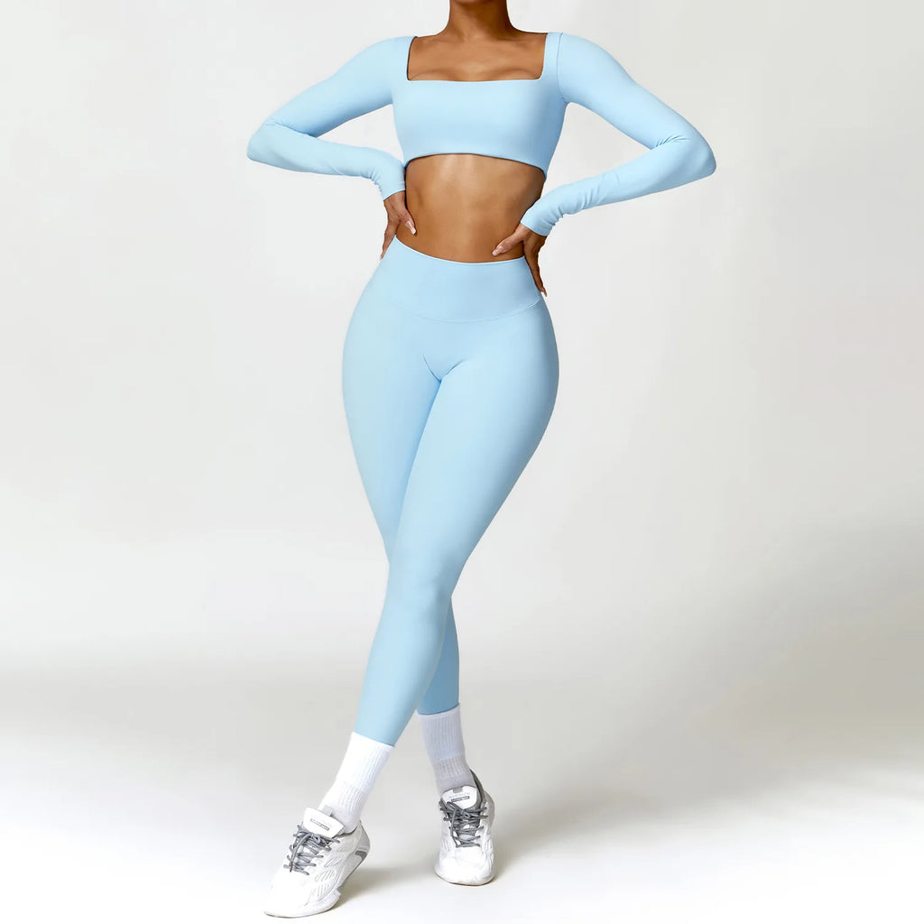 Summer 2PCS Yoga Suit Sports Set Women Quick-Dry Gym Set Women Tracksuit Running Workout Long Sleeve Sports Shirt Yoga Clothing - Matrix-studios.com