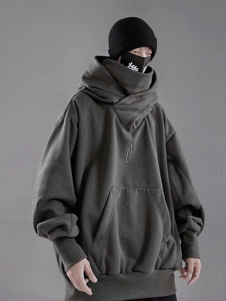 Embroidery Turtleneck Sweatshirt For Men Japanese Ninja Hoodies Autumn Hip Hop Fleece Pocket Streetwear Oversized Y2K Hoody - Matrix Studios