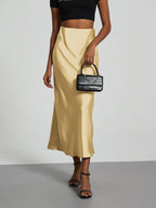 21 Colors New 2026 Women's Elegant High Waist Satin Long Skirts Female Summer Solid Color Faldas - Matrix-studios.com