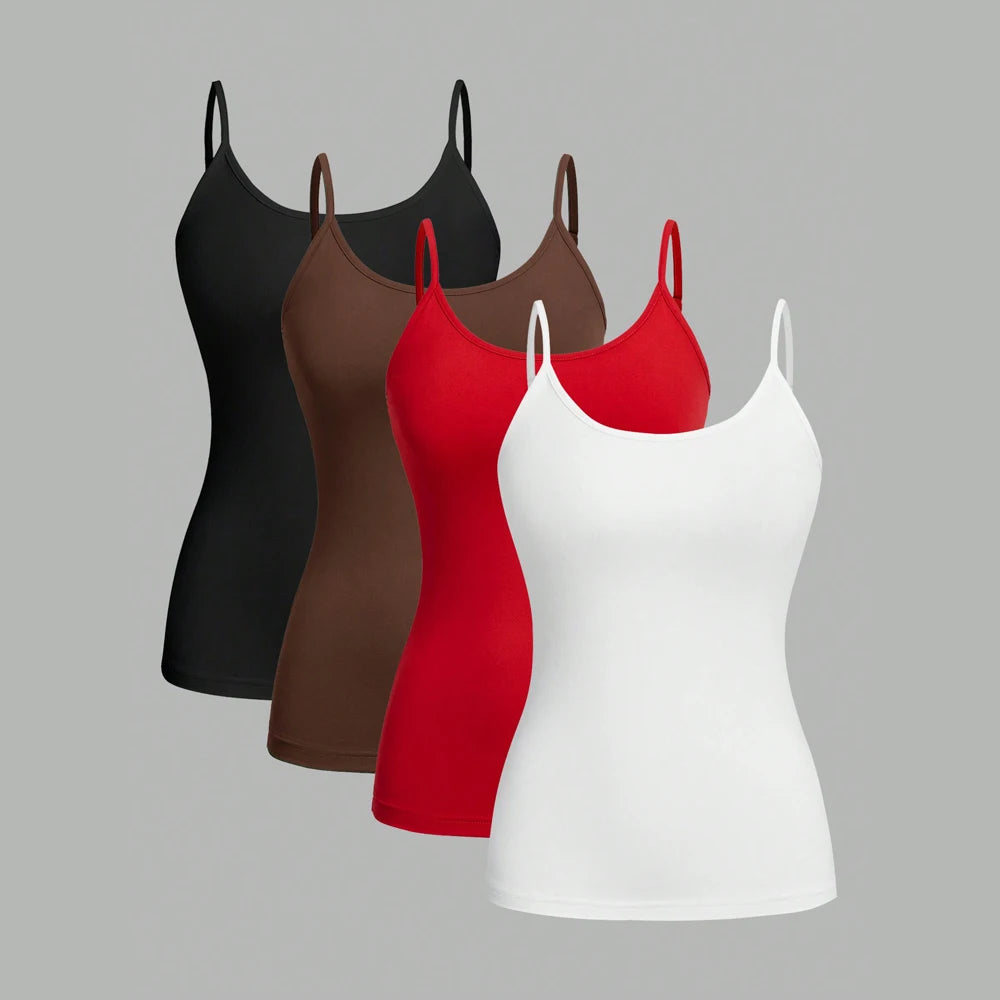 4 pcs Women Solid Color  Camisoles Vest Women Tank Tops Female Summer Sexy Strap Basic Tops Sleeveless Camisole T-shirt - Matrix-studios.com